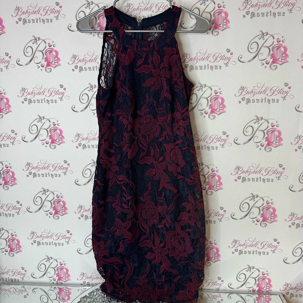 Le Chateau dress lace Navy Blue Garment mock neck Lacie sleeveless dress